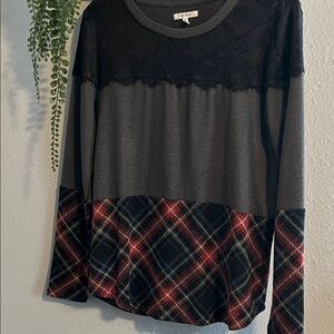 2/$15 Maurices Plaid Lace Knit Top